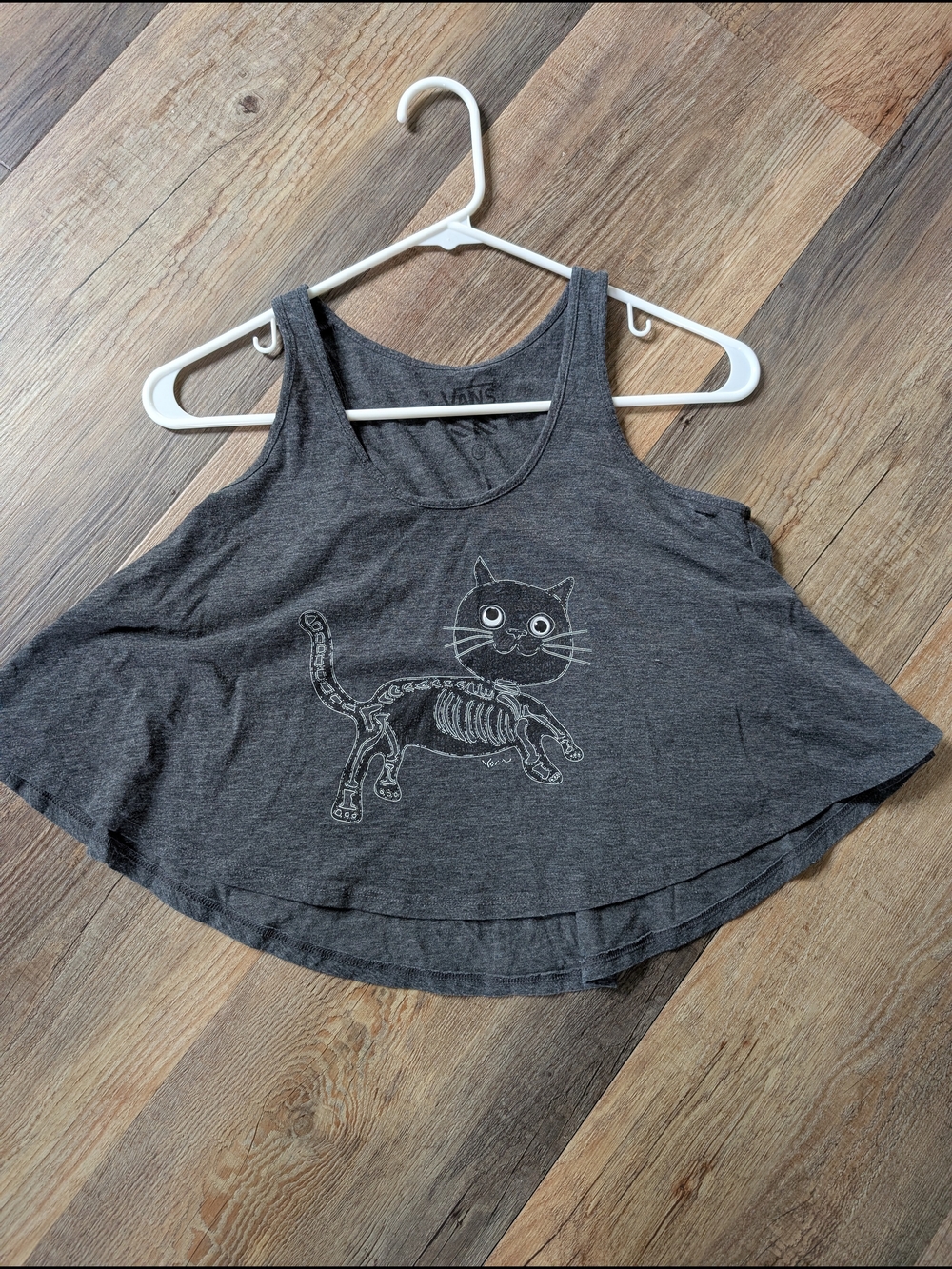 Vans Gray Crop Tank with Cat Skeleton Graphic XS